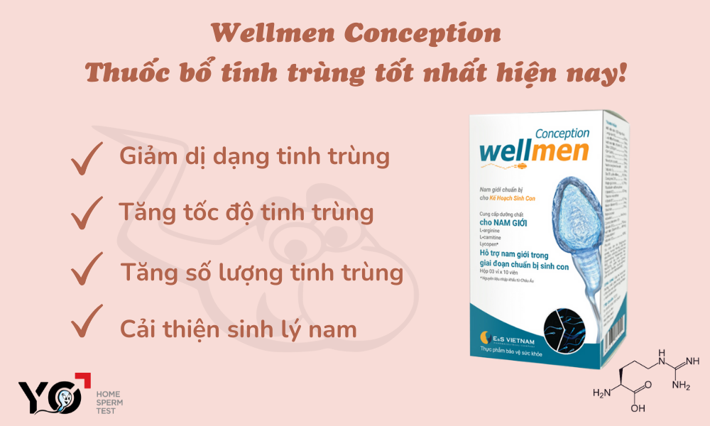 Bổ tinh trùng Wellmen Conception chứa L-arginine giúp cải thiện chất lượng tinh trùng nam giới hiệu quả